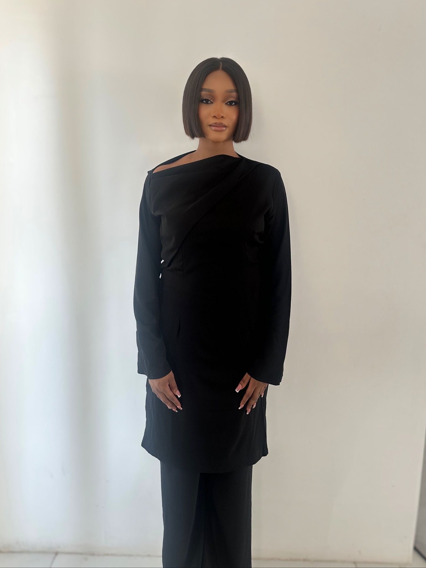 Sculpt Pleat Co-Ord Set (Black and Nude)