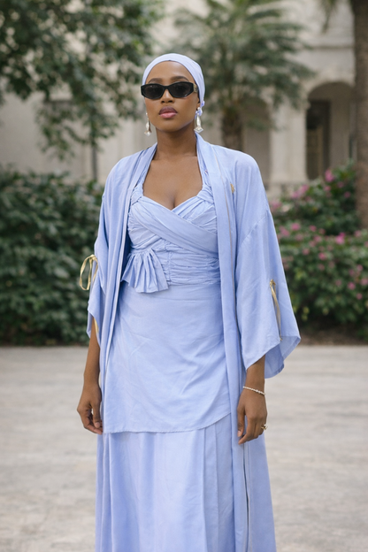 Azure Draped Three-Piece Set