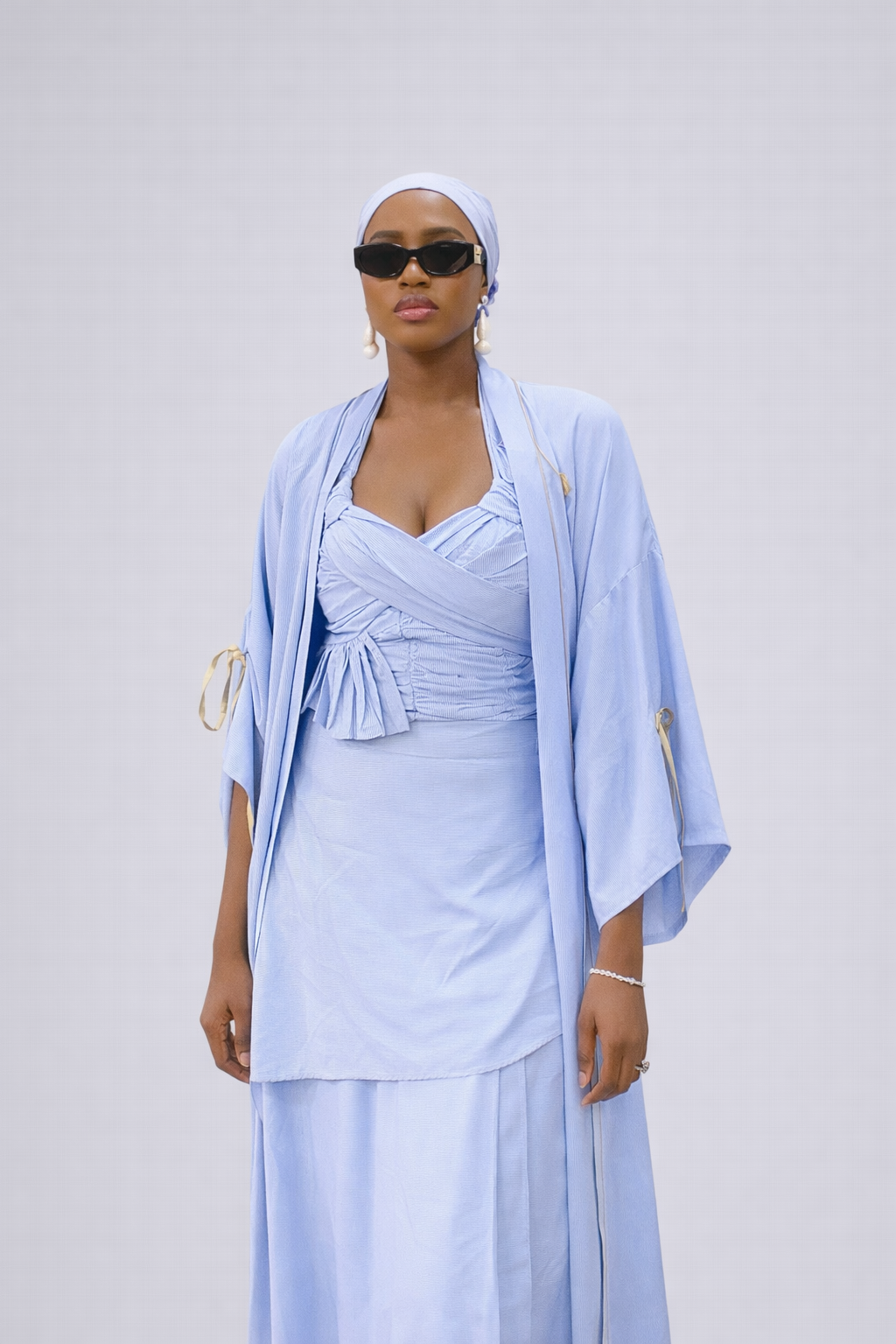 Azure Draped Three-Piece Set