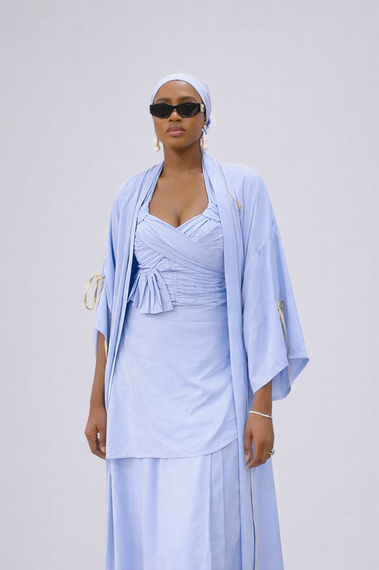 Azure Draped Three-Piece Set