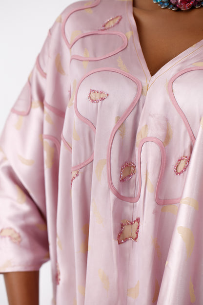 Beaded Satin Jacquard Kaftan