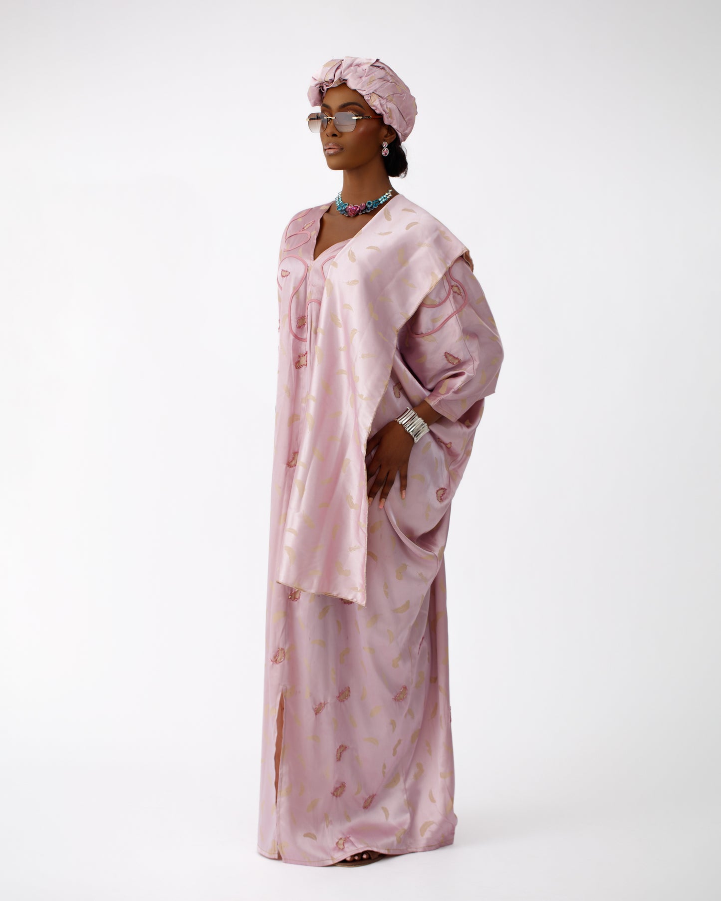 Beaded Satin Jacquard Kaftan