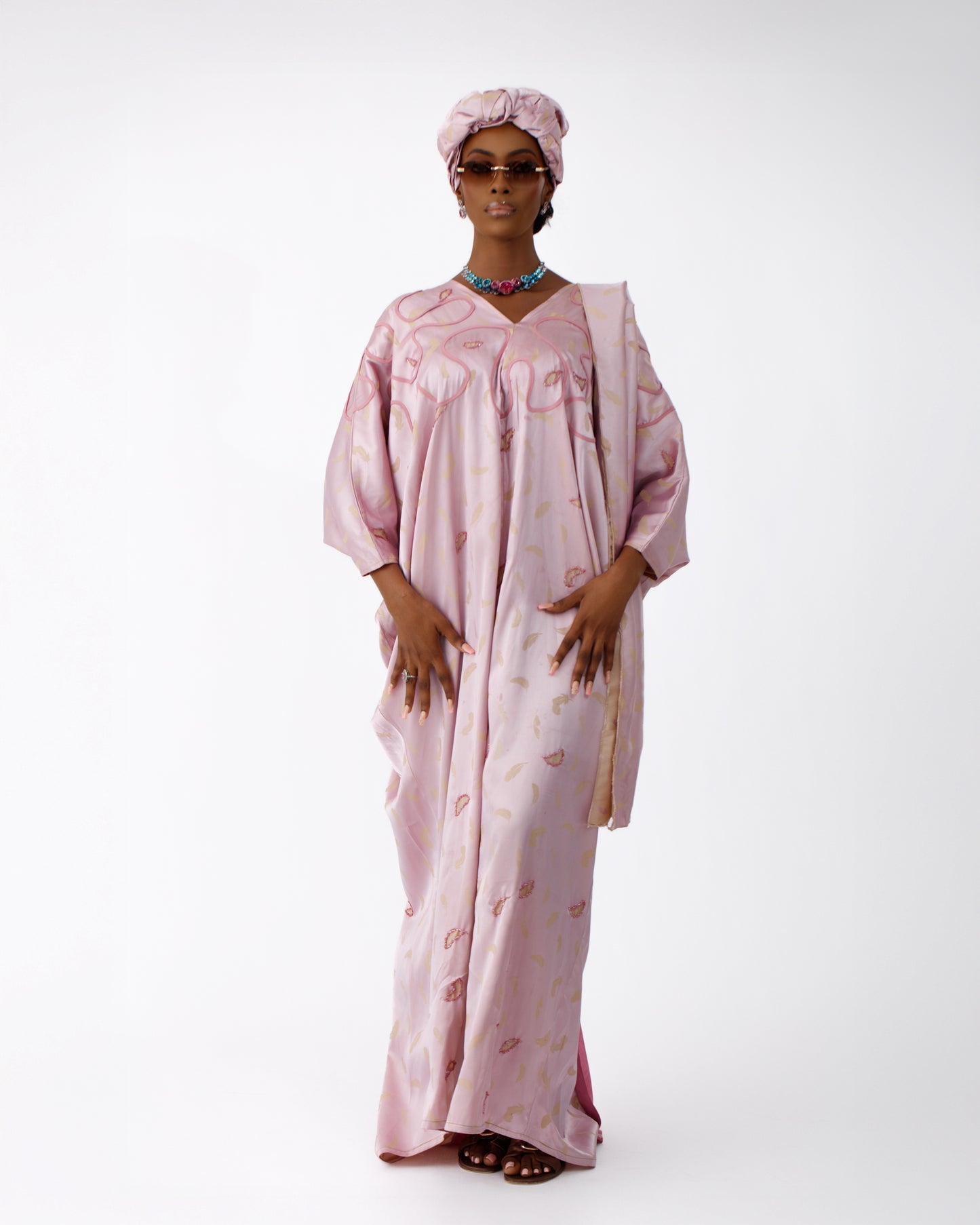Beaded Satin Jacquard Kaftan