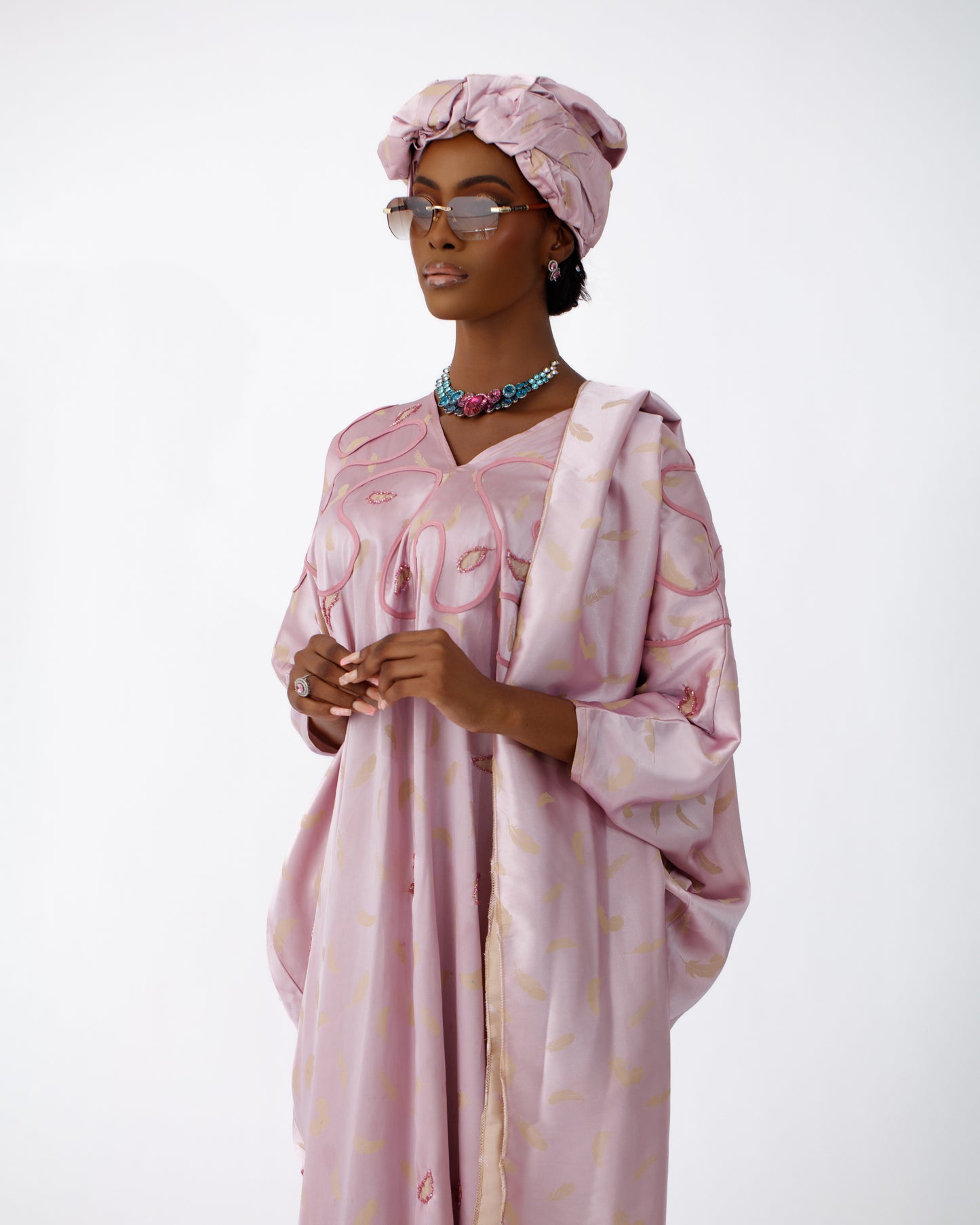Beaded Satin Jacquard Kaftan