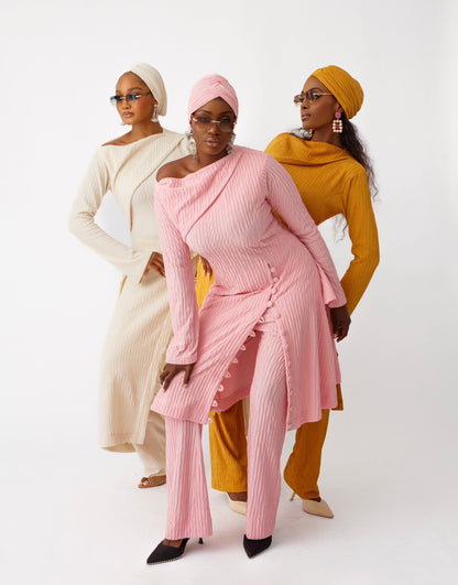 Sculpt Pleat Co-Ord Set (Ivory Cream)