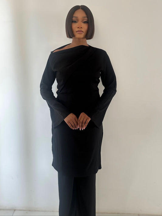 Sculpt Pleat Co-Ord Set (Black and Nude)