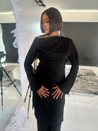 Sculpt Pleat Co-Ord Set (Black and Nude)