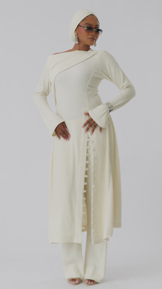 Sculpt Pleat Co-Ord Set (Ivory Cream)